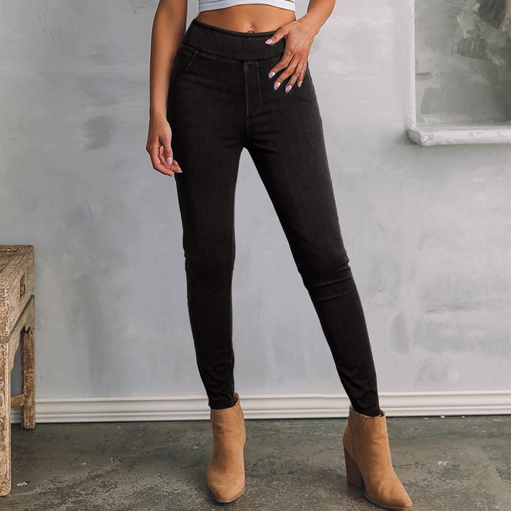 B197 Black Solid Color High Waist Stretchy Slim Fit Jeggins